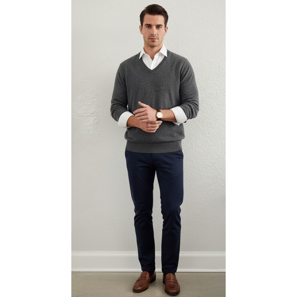 Banana Republic Knit Sweater XL‎ Tall Gray Silk Linen V-Neck Old Money Preppy